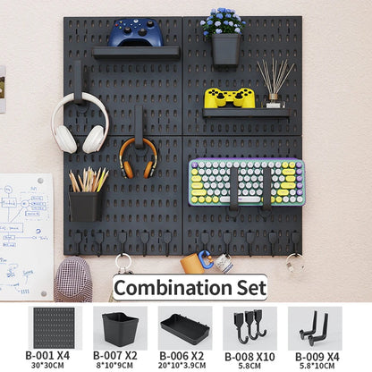 No Drill Pegboard Wall Rack Gaming Room Storage for Controllers Headphones Figures Keyboard Hooks Shelf