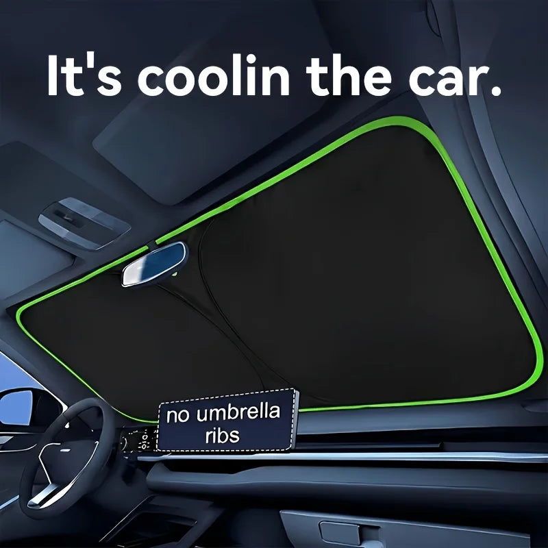 Car Front Windshield Sunshade，Convenient Storage Design，No-Drill Car Sunshade Canopy，Fully Seamless Edge-to-Edge Fit，Equipped Wi