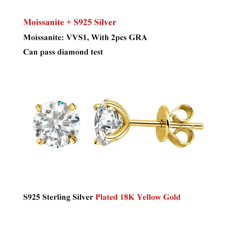 EWYA Luxury 0.4-4CT D Color Moissanite Screw Earrings For Women Party Fine Jewelry 4 Prong S925 Sterling Silver Diamond Earring