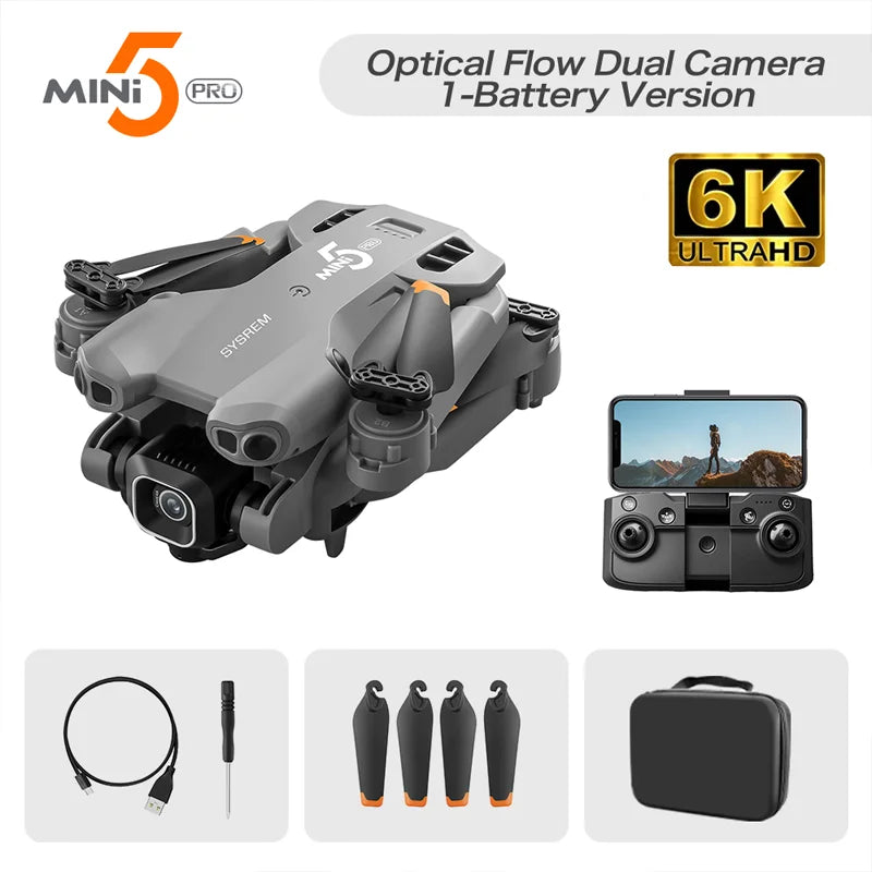 2026 Upgrade Mini 5 Pro RC Drone 8K Dual Camera WiFi FPV Optical Flow Hover RC Quadcopter Aircraft For Aerial Photography Hobby