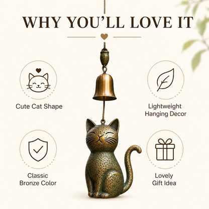 Cat Wind Chime Antique Copper Brass Cat Wind Chime Door and Window Decoration Outdoor Courtyard Decoration