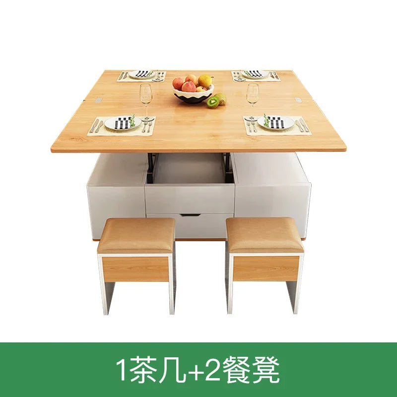 Io S Two-in-one Household With Stool Living Room Multifunctional Rock Slab Lift Coffee Table Dining Table Integrated Dual-purpo