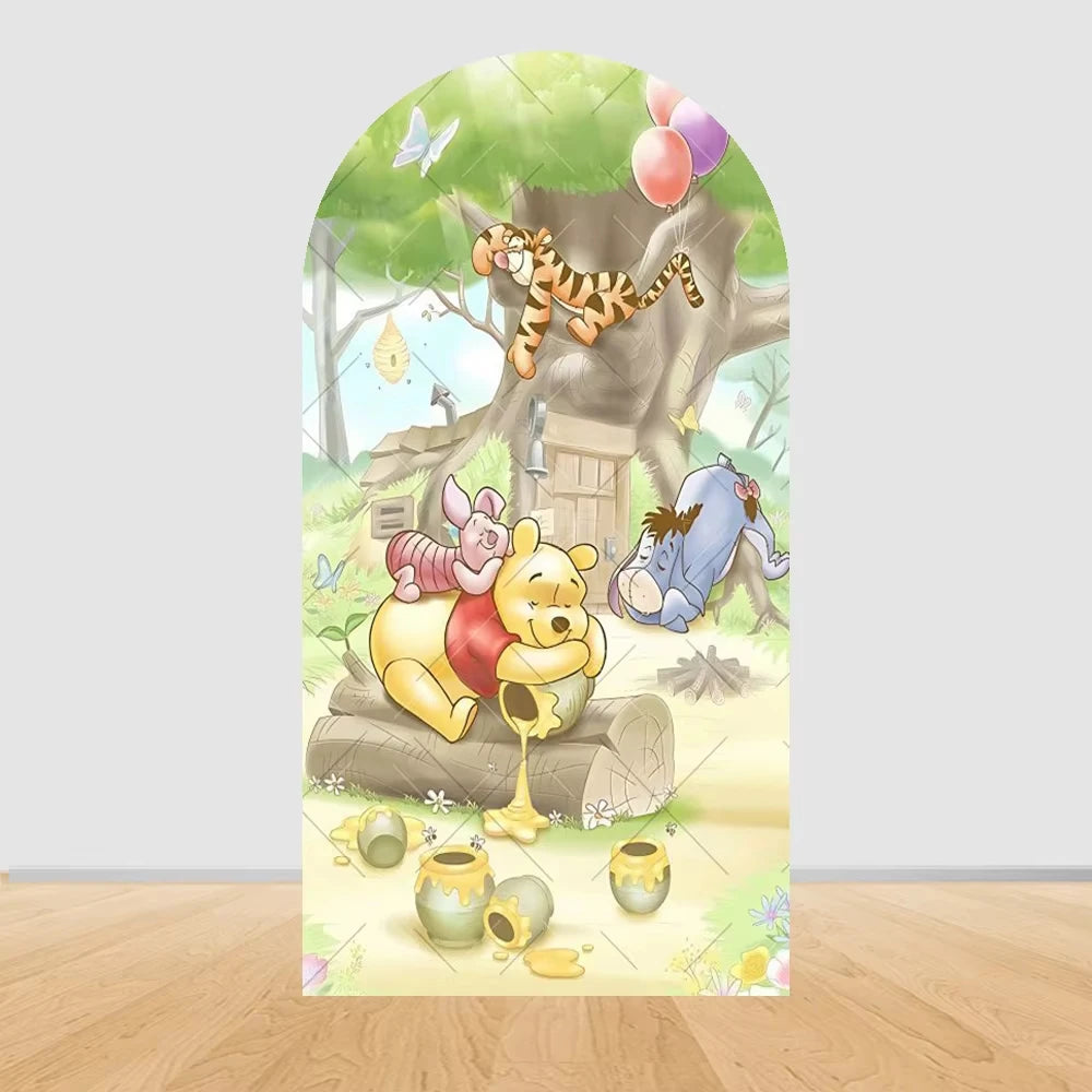 Winnie the Pooh Themed Arched Backdrop Cover Children's Birthday Party Supplies Baby Shower Arrangement Double Sided Printing