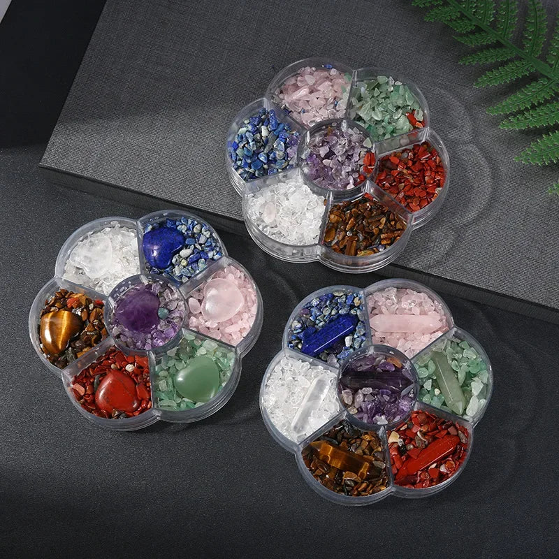 1box/set 7 Chakra Stones Natural Crystals Gemstones with Engraved Chakra Symbol Tumbled Polished Chakra Stone Meditation Crystal