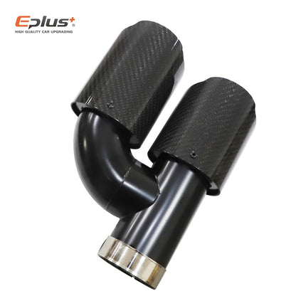 EPLUS Car Carbon Fiber Glossy Muffler Tip H Shape Double Exit Exhaust Pipe Mufflers Nozzle Decoration Universal Stainless Black