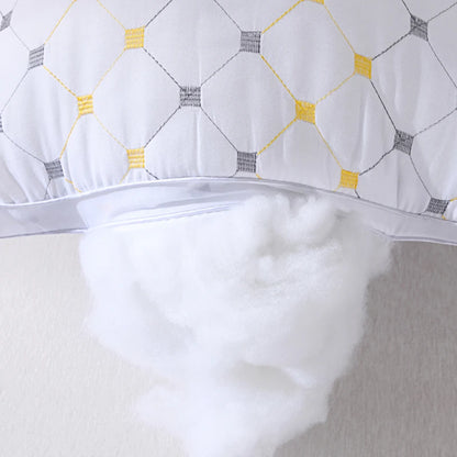 Quilted Down Pillow Soft White Single Pillow with Geometric Pattern Hotel-Quality Bed Pillow