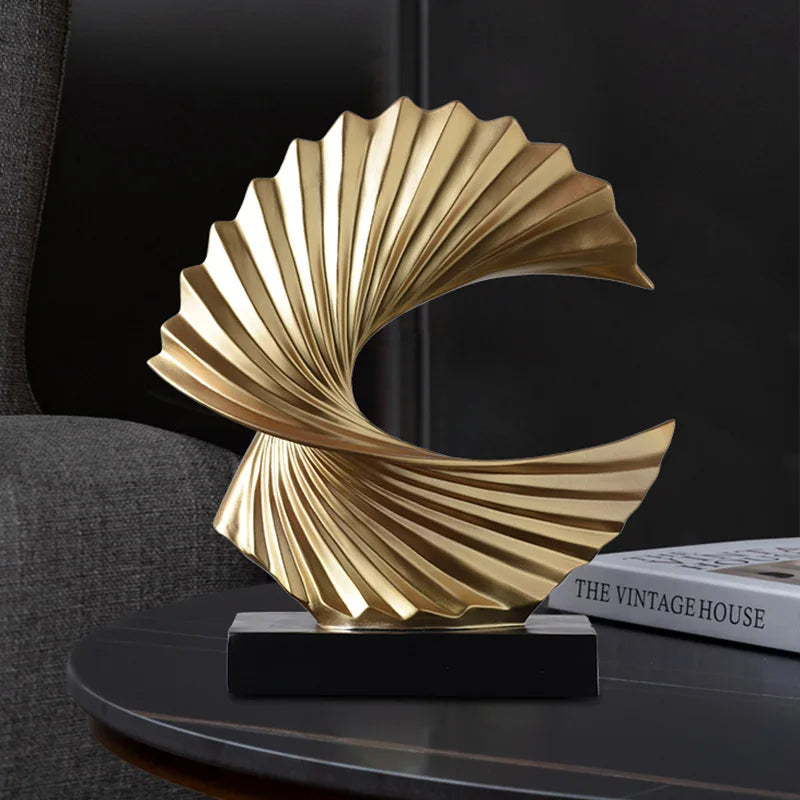 Modern Abstract Sculpture Art Deco Decor, Gold Ocean Wave Sculpture Large Home Decor Accents, Gold Statue for Men Office House M