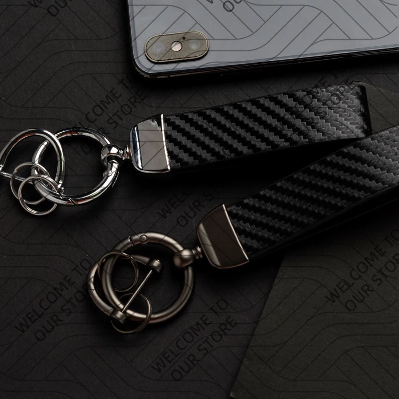 DELTA MUSA LANCIA Logo Car Carbon Fiber Leather Keychain