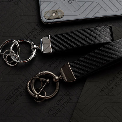 DELTA MUSA LANCIA Logo Car Carbon Fiber Leather Keychain