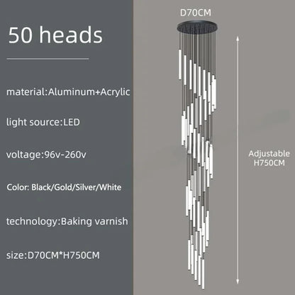 Nordic Stairs LED Long Chandeliers Minimalist Duplex Attic Living Room Kitchen Pendant Lights Home Decoration Ceiling Chandelier