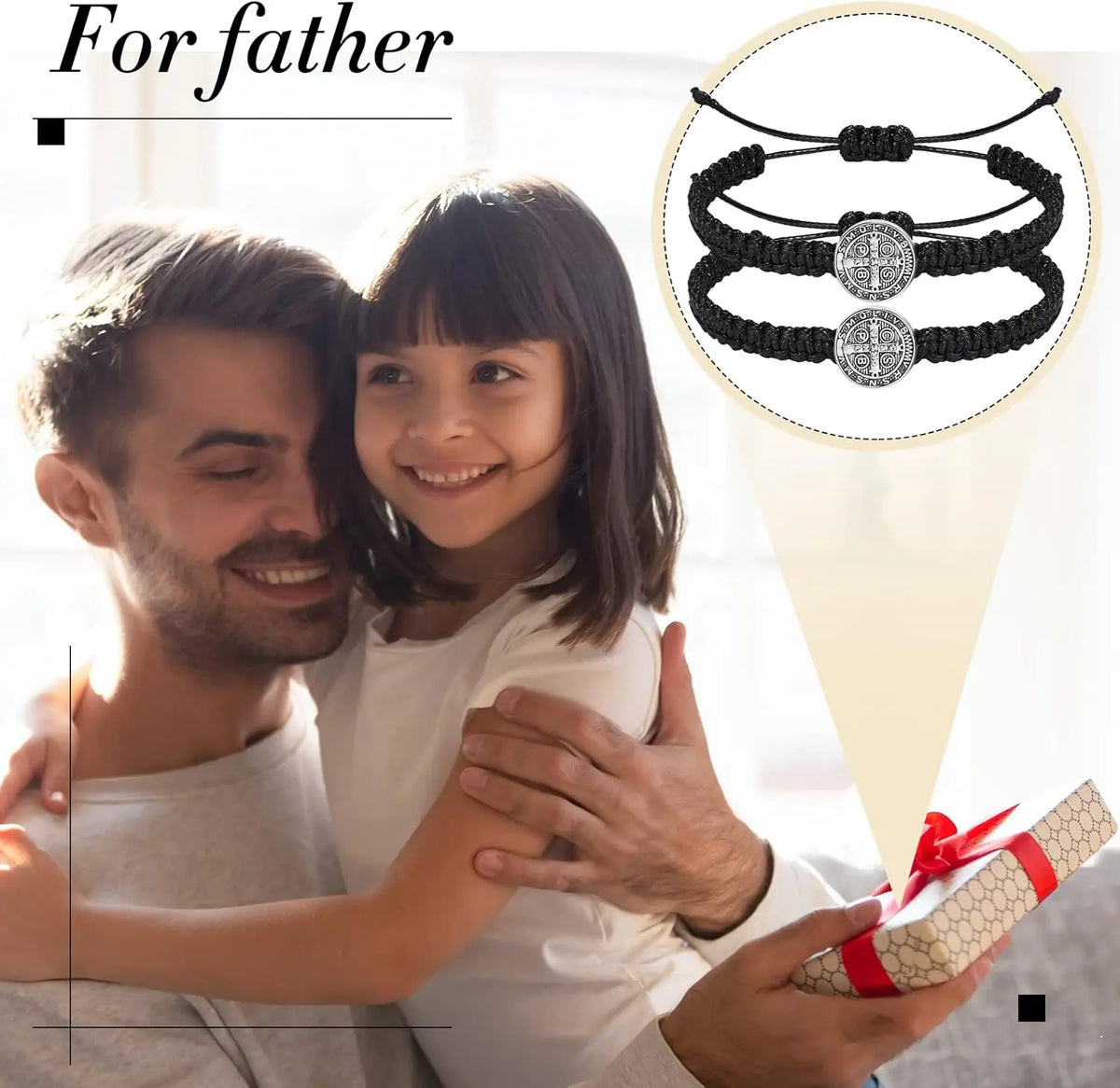 2 Pcs Catholic Saint Benedict Medal Bracelets Adjustable Black and Red String Bracelets Religious Jewelry Gifts for Men Women
