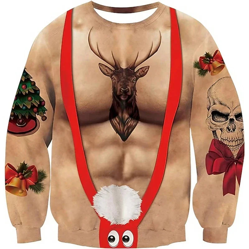 Christmas Ugly Sweater Funny 3D Printing Muscle Pattern Sweatshirts For Men New Fashion Pullover Party Cosplay Costume Xmas Gift