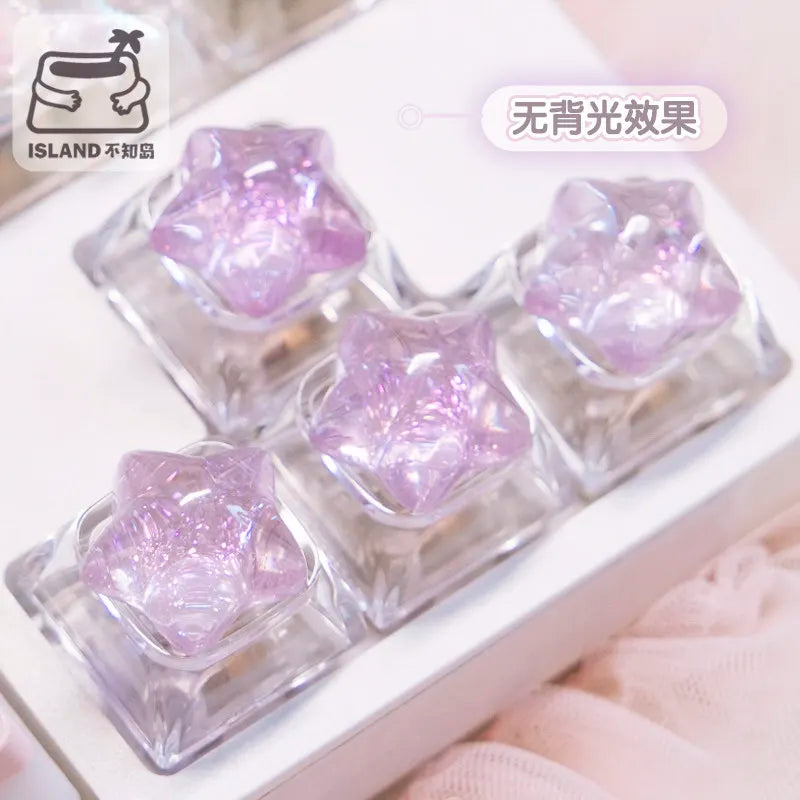 4pc Personalized Backlit Star Glitter Keycap Transparent Cute WASD Direction Key for Mechanical Keyboard Game Office Accessories