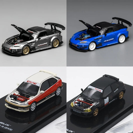 MOTORHELIX MH 1:64 EK9 JS Racing White Carbon TYPE R S2000 R34 Diecast Model Car