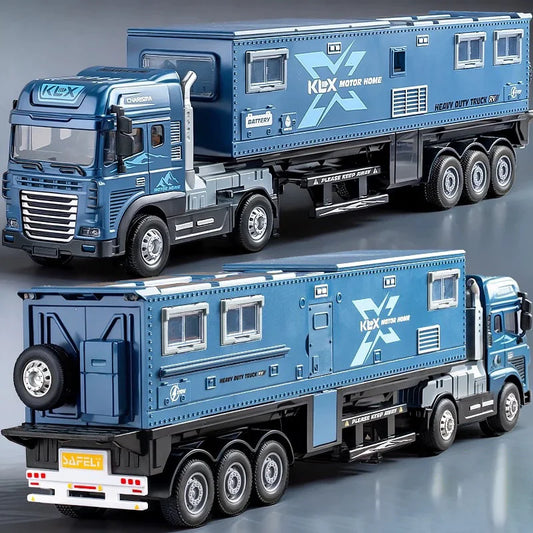 Large Size Car Pull Back Container Truck Men's Alloy Travel RV Model with Light and Music Simulation Vehicles Children's Toys