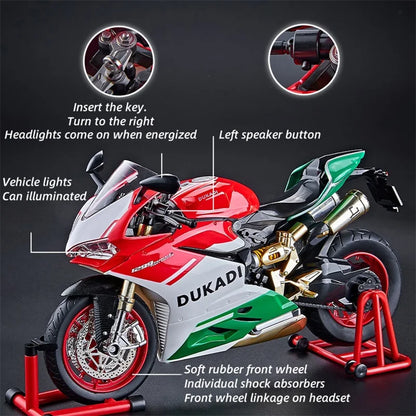 Key Start 1:9 1199 Panigale Alloy Racing Motorcycle Model Diecast Track Sports Motorcycle Model With Spray Sound Light Kids Toys