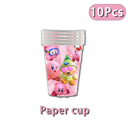 Hot kawaii Star Kirby Birthday Party cutlery plate Disposable Banner Cake Topper Hanging Flag Kirby‌ Balloon Birthday Decoration