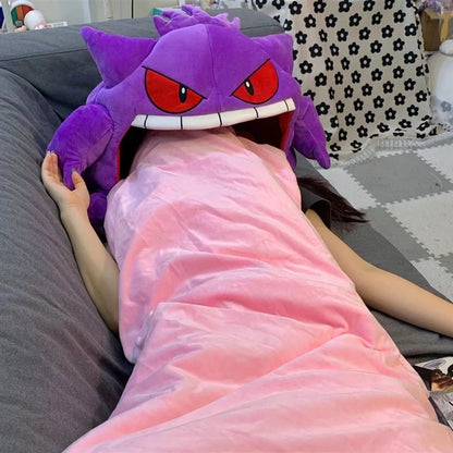 Cute Gengar Style Headgear Doll Sleep Pillow Integrated Dual Purpose Small Quilt Portable Sleeping Blanket Decor For Hobby Enthu