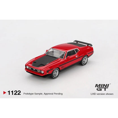 MINIGT 1/64 Ford Mustang Mach1 1971 Race Red Super Car Model Car Vintage Cars Diecast Vehicle Collection Model With Display Case