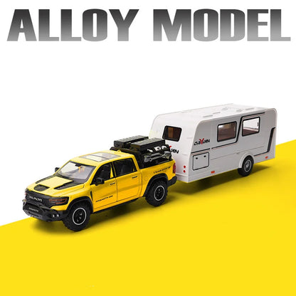 1/32 Alloy Trailer RV Truck Car Model Diecast Metal Recreational Off-road Vehicle Camper Car Model Sound and Light Kids Toy Gift