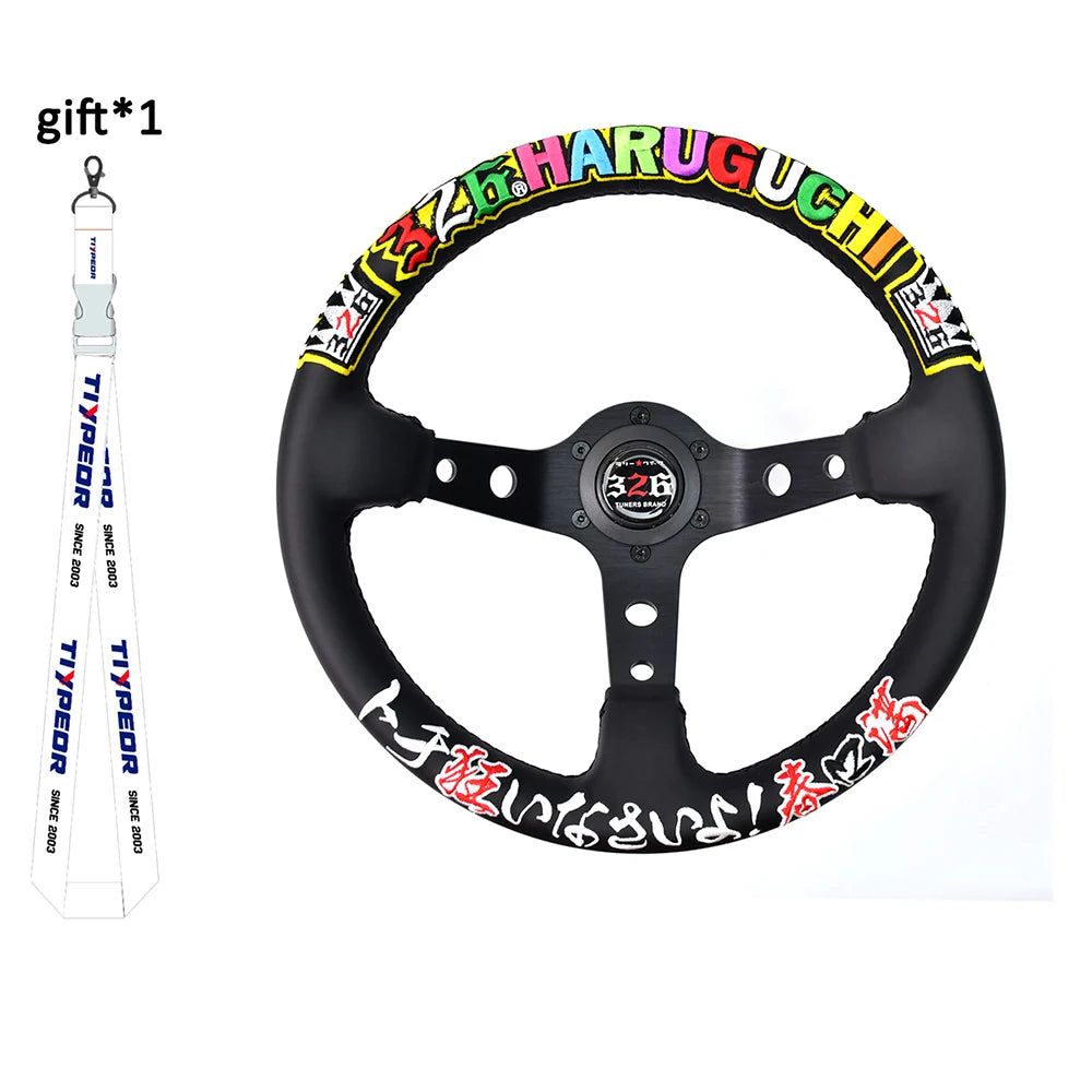JDM 326 Racing Steering Wheel Leather Embroidery Aluminum Alloy Car Modified Universal Steering Wheel with 6 Hole