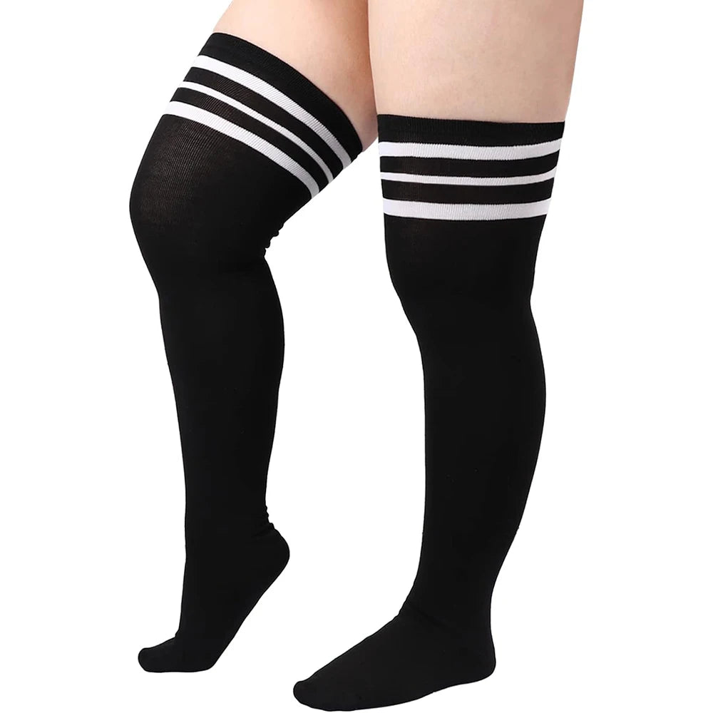 1 Pair Plus Size Thigh High  Compression Socks Up To 200lb Striped Over Knee Long Boot Stockings  Leg Warmers for Cosplay,Sports