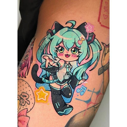 12 Styles Anime Cute Sweet Girl Temporary Tattoos Cartoon Rem Tattoo Body Art Waterproof Lasting Fake Tattoo Stickers