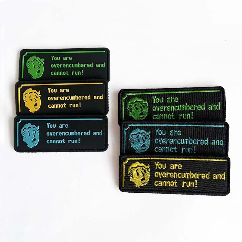 'You Are Overencumbered and Cannot Run' Inspirational Saying Morale Emblem PVC Patches,Fabric Applique Embroidery Tactical Badge