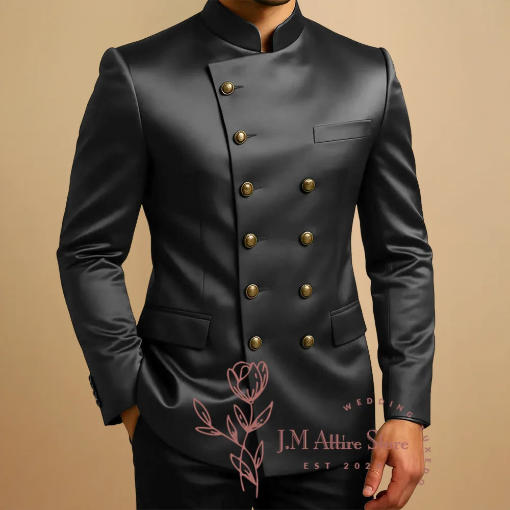 Green Suits for Men 2 Piece Satin Sets Double Breasted Blazer Pants Tailored Wedding Party Travel Africa Traditional Clothes
