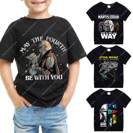 Cartoon Short Sleeve Tops Summer Casual Clothes Anime Star Wars Cotton T-shirt for 3-12 Fashion Cute Clothing Tee Birthday Gifts