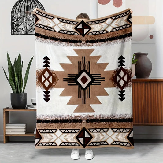 AztecInspired Geometric Flannel Throw Blanket Bohemian Style Sofa Blanket for Home Decor Camping Gift for Family Cozy Warmth