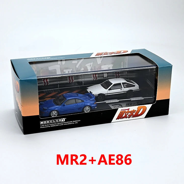 Anime 1:64 first text D AE86 RX7 NSX with scene set Alloy die-cast simulation car model,adult decoration,boy toy,children's gift