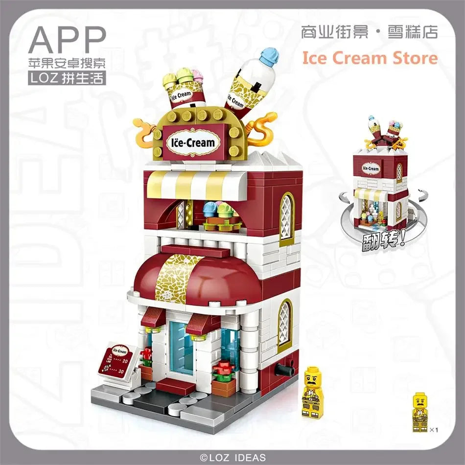 LOZ Blocks FUN Ideas Mini Street Store Toy Small Flower Pisa Shop Brinquedos MOC City House Food Building Bricks Girl Gifts