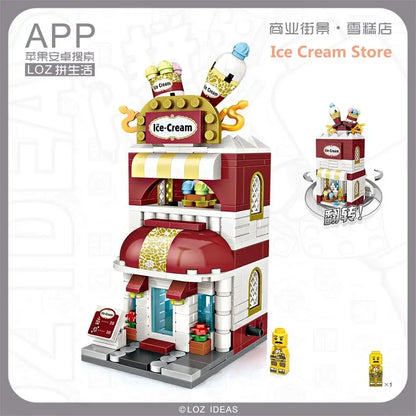 LOZ Blocks FUN Ideas Mini Street Store Toy Small Flower Pisa Shop Brinquedos MOC City House Food Building Bricks Girl Gifts