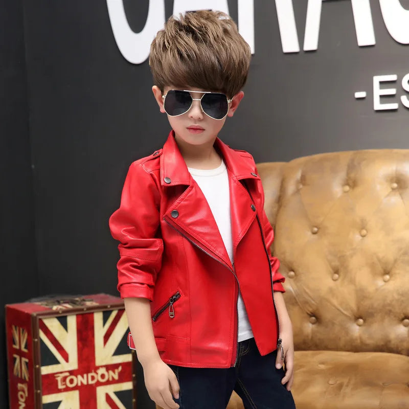 3-12 Years Old Girls Faux Leather Jacket Children PU Coat Long Sleeve Zip Belt Locomotive Jacket Stylish Teen Kids Boys Jackets