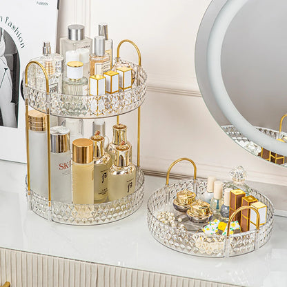 Rotating Cosmetic Organizer 3 Tier Transparent Diamond Pattern Cosmetic Rack Bathroom Cosmetic Vanity Organizer Countertop