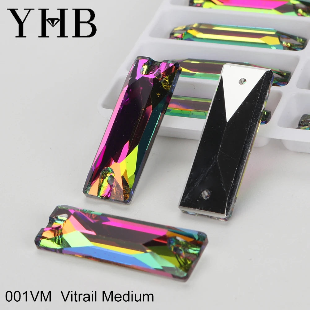 YHB Top Quality Cosmic Baguetee Glass Crystal AB Moonlight Sewing Stones Flatback Sew on Rhinestones For Garment Clothes Bags