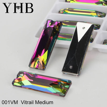 YHB Top Quality Cosmic Baguetee Glass Crystal AB Moonlight Sewing Stones Flatback Sew on Rhinestones For Garment Clothes Bags
