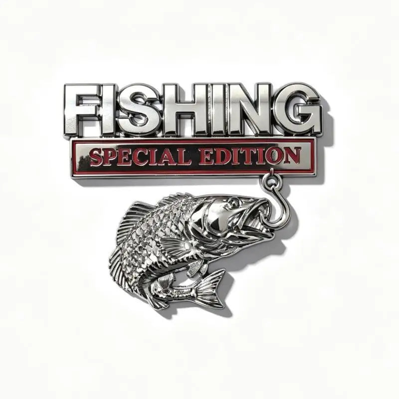 Fishing Car Sticker Metal Fishhook Badge Special Edition Waterproof Decal for Auto Truck SUV Fishing Enthusiasts