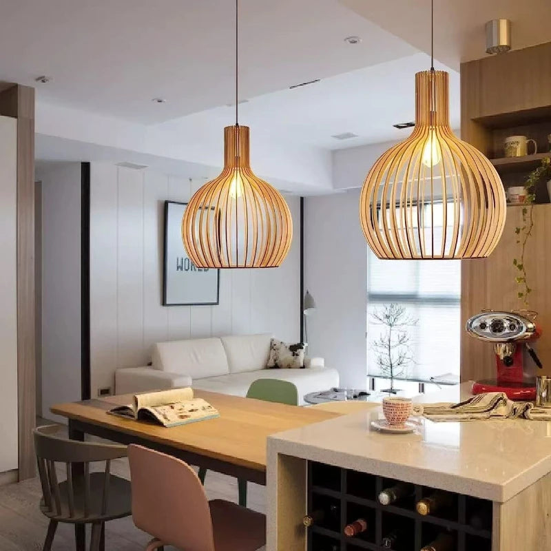 Restaurant Wabi-sabi Lustre LED Pendant Light Foscarini Solid Wood Chandelier for Island Counter Loft Art Home Decor Lamp Design