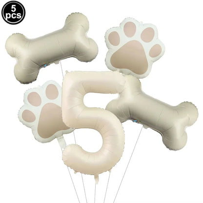 5pcs Dog Party Balloons 32inch Cream Number Balloon Bone Shaped Foil Balloon for Pets Party Birthday Decorations