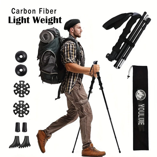 2 Pack Lightweight 100% Carbon Fiber Collapsible Sticks for Walking and Hiking - for Men and Women - Adjustable Height and Retra