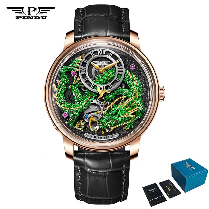 PINDU Designs Original New Men's Mechanical Watchew Dragon Series M2797B Automatic Movement Leather Sapphire Men Wristwatches