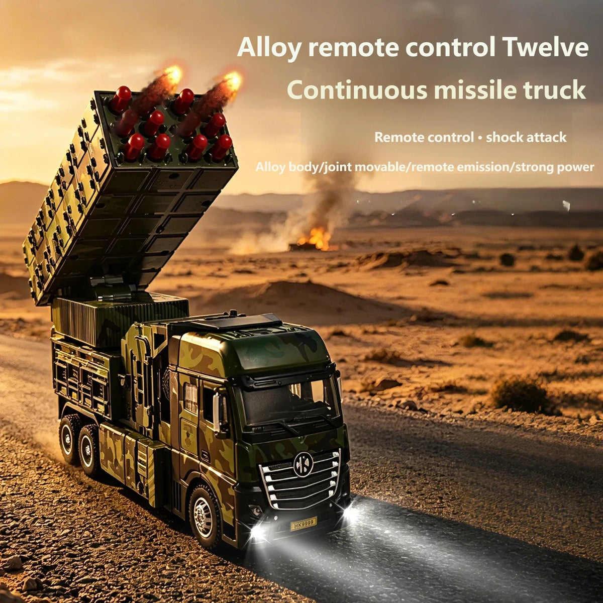 Alloy Remote Control Missile Launch Truck, 12 Shots Camo RC Car，Adjustable Turret, Rechargeable Vehicle Birthday Kids Gift
