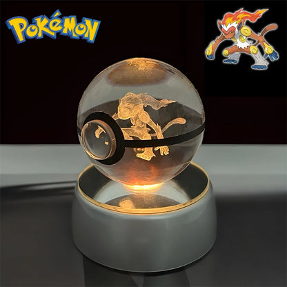 Pokemon 3D Crystal POKE BALL Figure Toys Snivy Dragonair Blastoise Venusaur Milotic Raichu Night Light LED Lamp Base Model Dolls