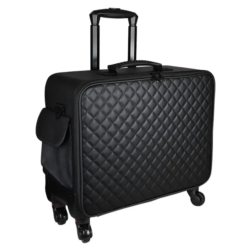 Professional Cosmetic Artist Trolley Case - Water-Resistant Oxford Cosmetic Organizer Featuring Multi-Layer Compartments Beauty