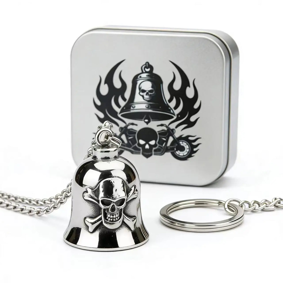 HNSP 316L Stainless Steel Gremlin Bell Biker Guardian Bell for Motorcycle, Luck Protection Pendant Men Gift Box Set
