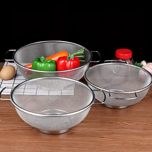 2pcs 21cm+24cm Stainless Steel Drain Basket Kitchen Basket with Handles, Vegetable Washing Basket, Rice Strainer, Strainer