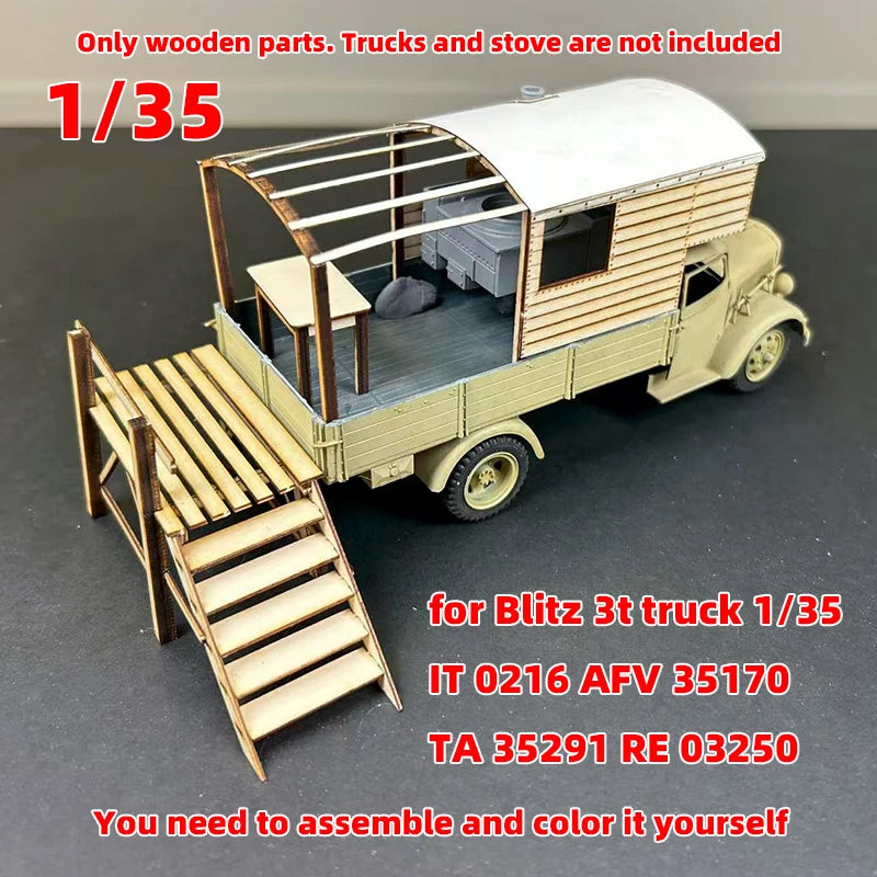 1/35 Scale Model Kit Material Wooden Military Truck Car Compartment Van Truck Bed Modified Parts Part Accessory Miniature Models