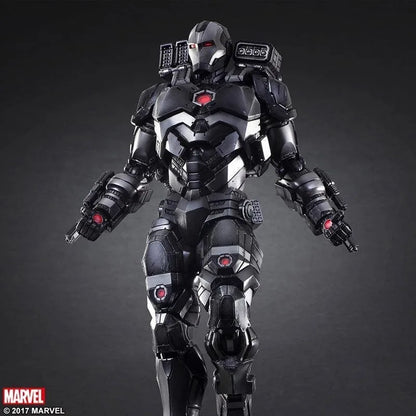 Iron Man, War Machine, Spider-Man, Captain America, Black Panther. Marvel action figures.